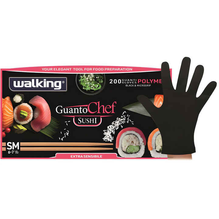 200pz Guanto chef Sushi monouso nero con microgrip M/L - Walking