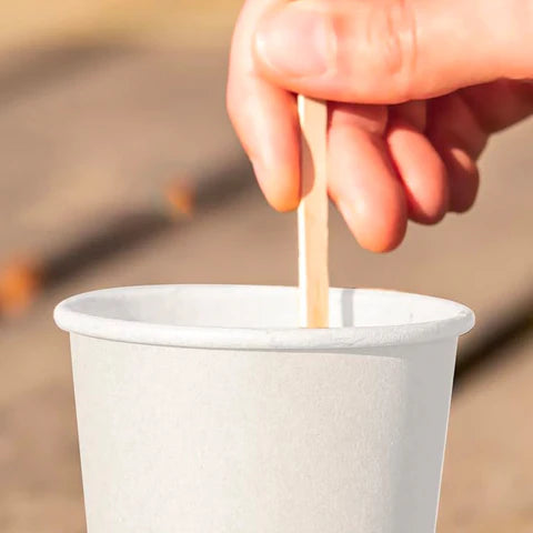 100 pezzi Palettine caffè in legno imbustate singolarmente 11cm