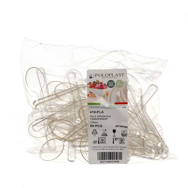 50pz Cucchiaini pulz spoon Compostabili trasparenti 10cm